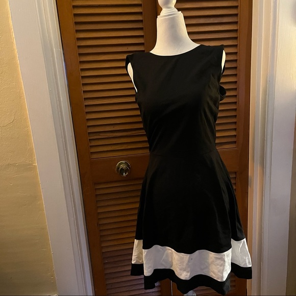 Black and White Sleeveless Fit & Flare Dress - Picture 2 of 6